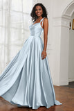 Stretch Satin Cowl Neck Formal Evening Dress Prom Gowns Bridesmaid Dresses with Slit