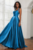 Stretch Satin Cowl Neck Formal Evening Dress Prom Gowns Bridesmaid Dresses with Slit