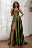 Stretch Satin Cowl Neck Formal Evening Dress Prom Gowns Bridesmaid Dresses with Slit