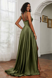 Stretch Satin Cowl Neck Formal Evening Dress Prom Gowns Bridesmaid Dresses with Slit
