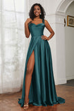 Stretch Satin Cowl Neck Formal Evening Dress Prom Gowns Bridesmaid Dresses with Slit