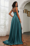 Stretch Satin Cowl Neck Formal Evening Dress Prom Gowns Bridesmaid Dresses with Slit
