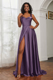 Stretch Satin Cowl Neck Formal Evening Dress Prom Gowns Bridesmaid Dresses with Slit
