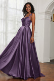 Stretch Satin Cowl Neck Formal Evening Dress Prom Gowns Bridesmaid Dresses with Slit
