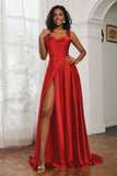 Stretch Satin Cowl Neck Formal Evening Dress Prom Gowns Bridesmaid Dresses with Slit