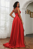 Stretch Satin Cowl Neck Formal Evening Dress Prom Gowns Bridesmaid Dresses with Slit