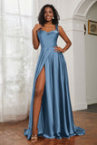 Stretch Satin Cowl Neck Formal Evening Dress Prom Gowns Bridesmaid Dresses with Slit