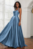 Stretch Satin Cowl Neck Formal Evening Dress Prom Gowns Bridesmaid Dresses with Slit