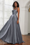 Stretch Satin Cowl Neck Formal Evening Dress Prom Gowns Bridesmaid Dresses with Slit