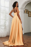 Stretch Satin Cowl Neck Formal Evening Dress Prom Gowns Bridesmaid Dresses with Slit