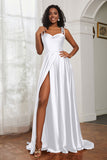 Stretch Satin Cowl Neck Formal Evening Dress Prom Gowns Bridesmaid Dresses with Slit