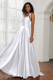Stretch Satin Cowl Neck Formal Evening Dress Prom Gowns Bridesmaid Dresses with Slit
