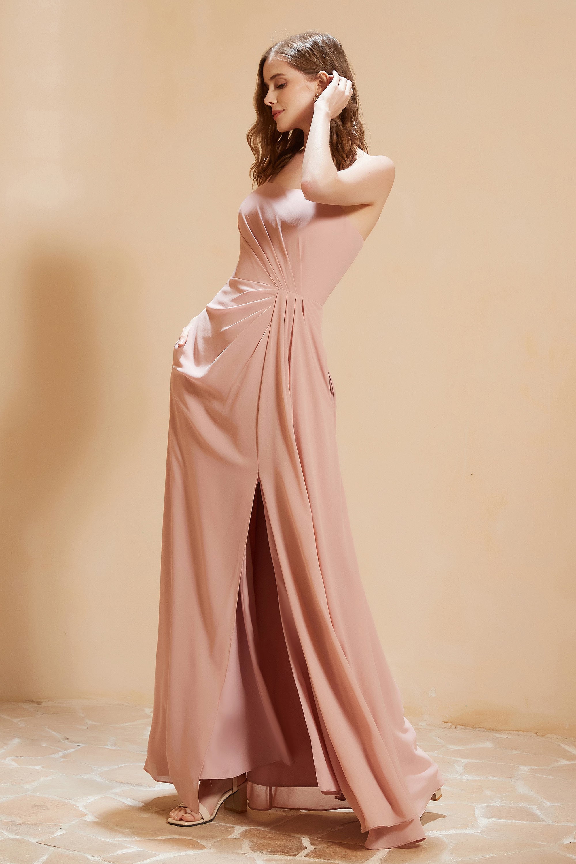 A Line Chiffon Square Bridesmaid Dress With Pockets Formal Evening Prom Dresses Gowns