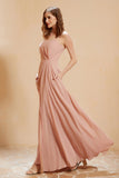 A Line Chiffon Square Bridesmaid Dress With Pockets Formal Evening Prom Dresses Gowns