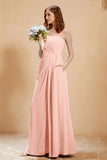 A Line Chiffon Square Bridesmaid Dress With Pockets Formal Evening Prom Dresses Gowns
