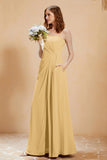 A Line Chiffon Square Bridesmaid Dress With Pockets Formal Evening Prom Dresses Gowns