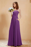 A Line Chiffon Square Bridesmaid Dress With Pockets Formal Evening Prom Dresses Gowns