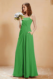 A Line Chiffon Square Bridesmaid Dress With Pockets Formal Evening Prom Dresses Gowns