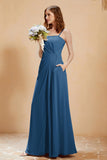 A Line Chiffon Square Bridesmaid Dress With Pockets Formal Evening Prom Dresses Gowns
