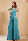 A Line Chiffon Square Bridesmaid Dress With Pockets Formal Evening Prom Dresses Gowns
