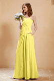 A Line Chiffon Square Bridesmaid Dress With Pockets Formal Evening Prom Dresses Gowns