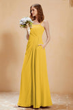 A Line Chiffon Square Bridesmaid Dress With Pockets Formal Evening Prom Dresses Gowns