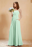 A Line Chiffon Square Bridesmaid Dress With Pockets Formal Evening Prom Dresses Gowns