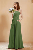 A Line Chiffon Square Bridesmaid Dress With Pockets Formal Evening Prom Dresses Gowns