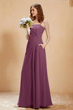 A Line Chiffon Square Bridesmaid Dress With Pockets Formal Evening Prom Dresses Gowns