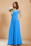A Line Chiffon Square Bridesmaid Dress With Pockets Formal Evening Prom Dresses Gowns