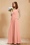 A Line Chiffon Square Bridesmaid Dress With Pockets Formal Evening Prom Dresses Gowns