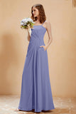 A Line Chiffon Square Bridesmaid Dress With Pockets Formal Evening Prom Dresses Gowns