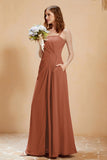 A Line Chiffon Square Bridesmaid Dress With Pockets Formal Evening Prom Dresses Gowns