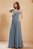 A Line Chiffon Square Bridesmaid Dress With Pockets Formal Evening Prom Dresses Gowns