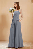 A Line Chiffon Square Bridesmaid Dress With Pockets Formal Evening Prom Dresses Gowns