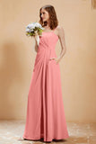 A Line Chiffon Square Bridesmaid Dress With Pockets Formal Evening Prom Dresses Gowns