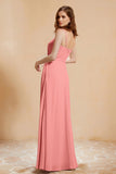 A Line Chiffon Square Bridesmaid Dress With Pockets Formal Evening Prom Dresses Gowns