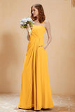 A Line Chiffon Square Bridesmaid Dress With Pockets Formal Evening Prom Dresses Gowns