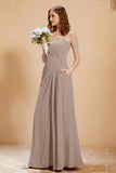 A Line Chiffon Square Bridesmaid Dress With Pockets Formal Evening Prom Dresses Gowns