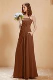 A Line Chiffon Square Bridesmaid Dress With Pockets Formal Evening Prom Dresses Gowns