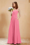 A Line Chiffon Square Bridesmaid Dress With Pockets Formal Evening Prom Dresses Gowns