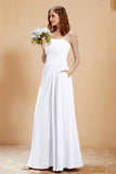 A Line Chiffon Square Bridesmaid Dress With Pockets Formal Evening Prom Dresses Gowns