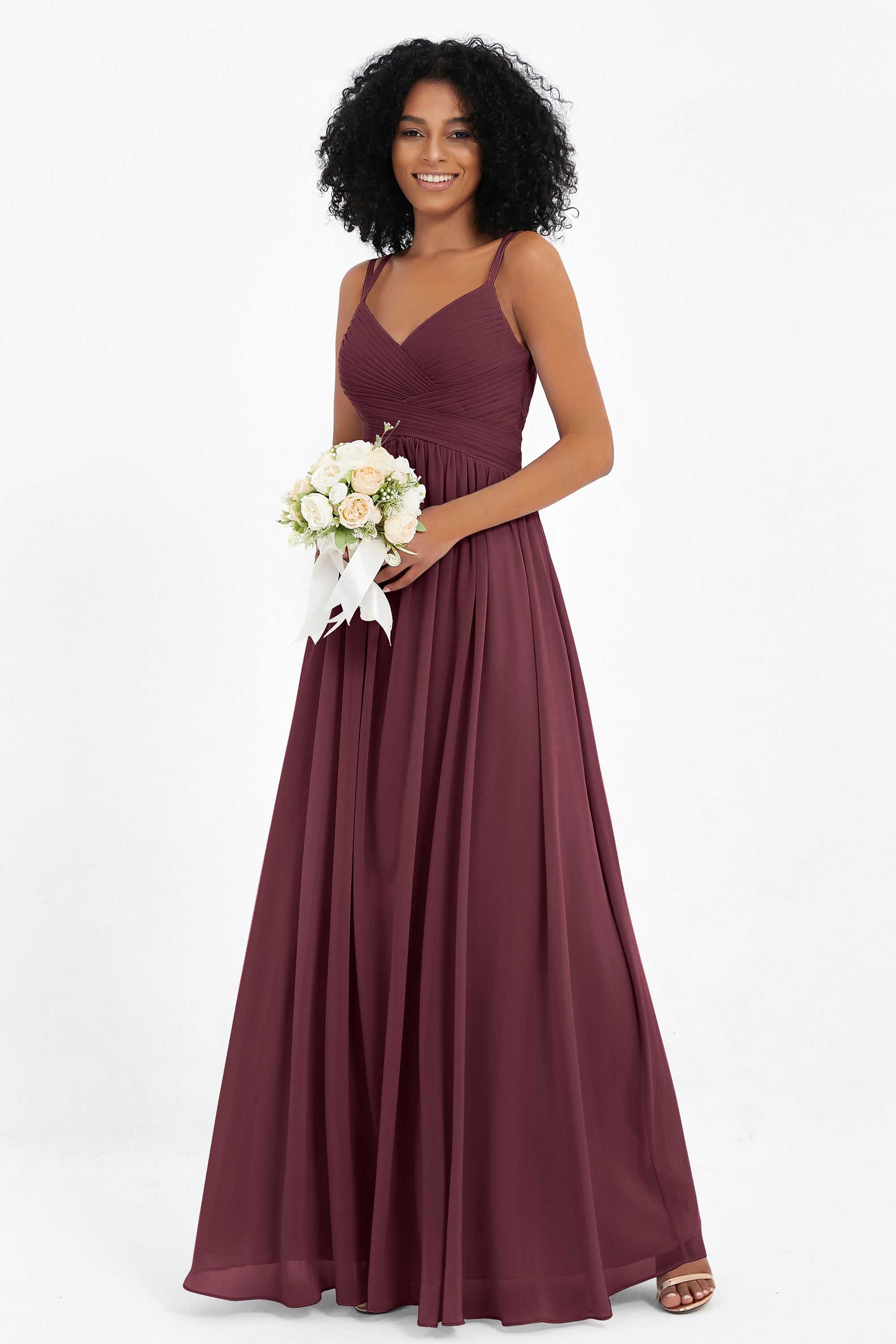 Empire Chiffon Bridesmaid Dress with Lace Long Formal Evening Dresses party Gowns