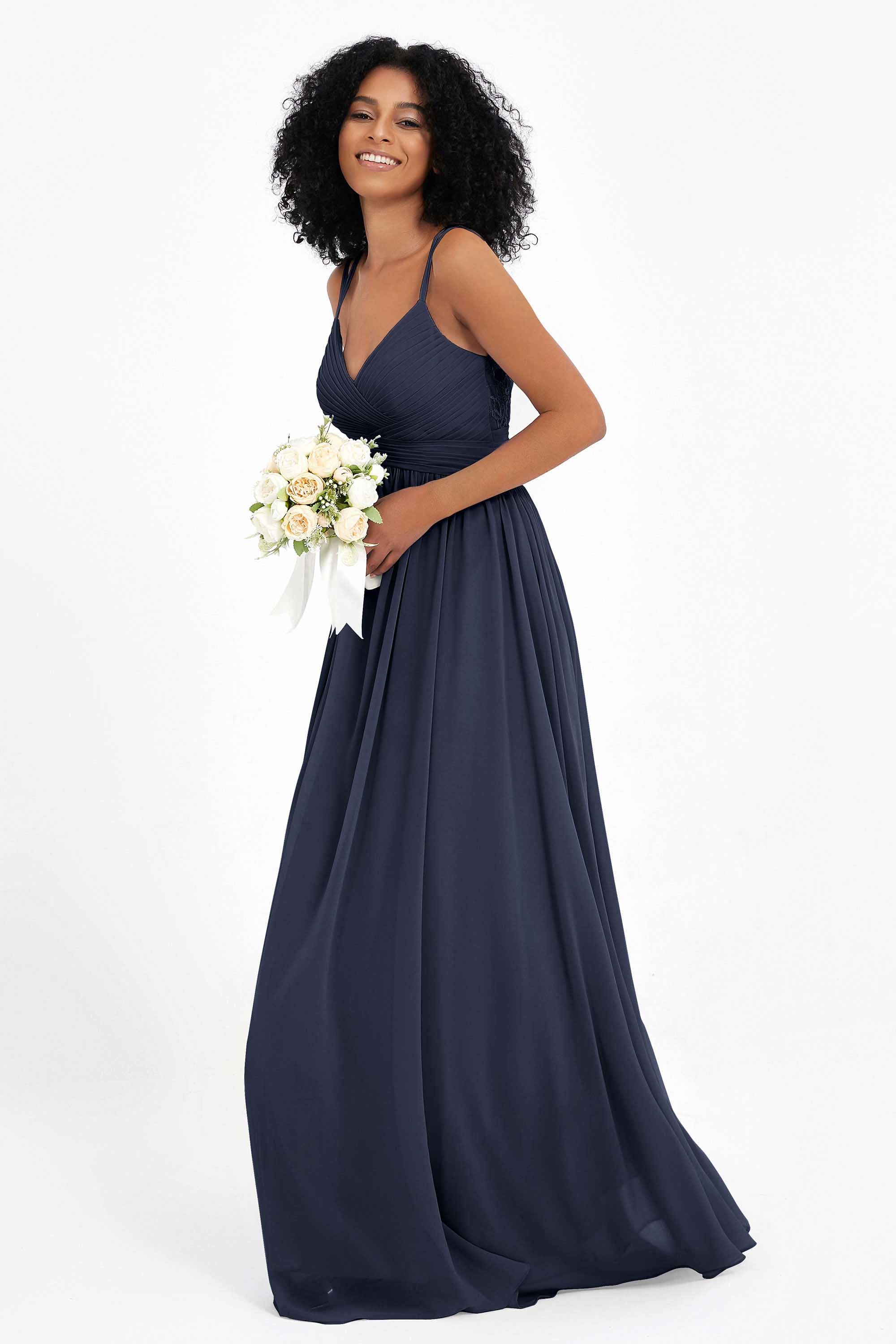 Empire Chiffon Bridesmaid Dress with Lace Long Formal Evening Dresses party Gowns