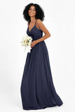 Empire Chiffon Bridesmaid Dress with Lace Long Formal Evening Dresses party Gowns
