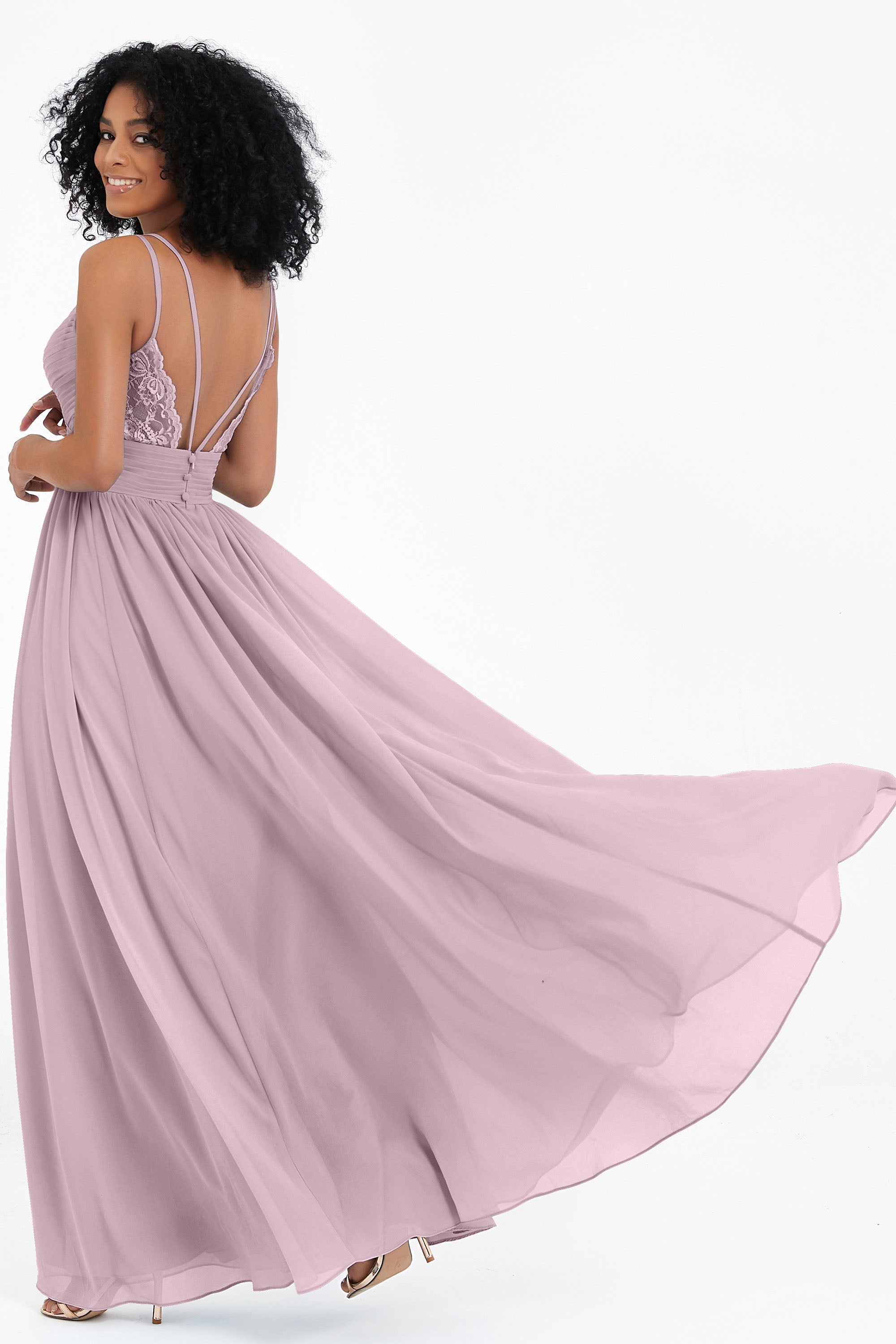 Empire Chiffon Bridesmaid Dress with Lace Long Formal Evening Dresses party Gowns