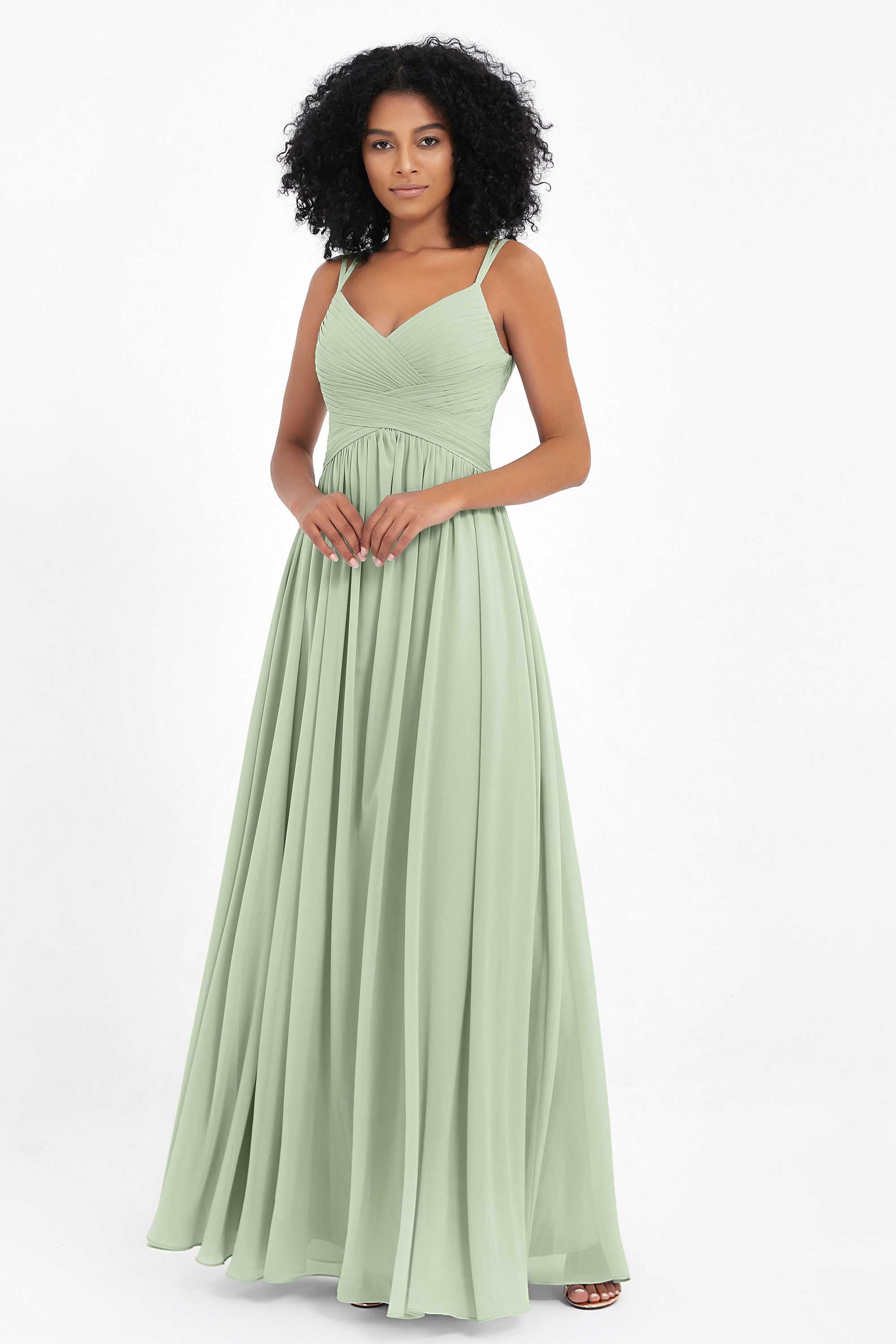 Empire Chiffon Bridesmaid Dress with Lace Long Formal Evening Dresses party Gowns