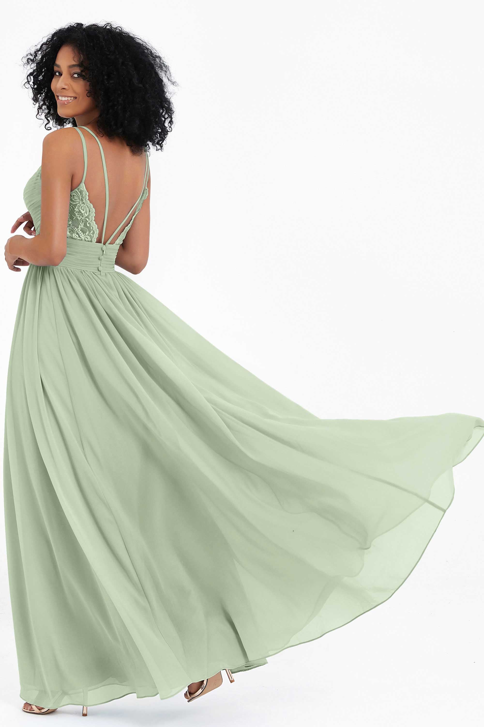 Empire Chiffon Bridesmaid Dress with Lace Long Formal Evening Dresses party Gowns