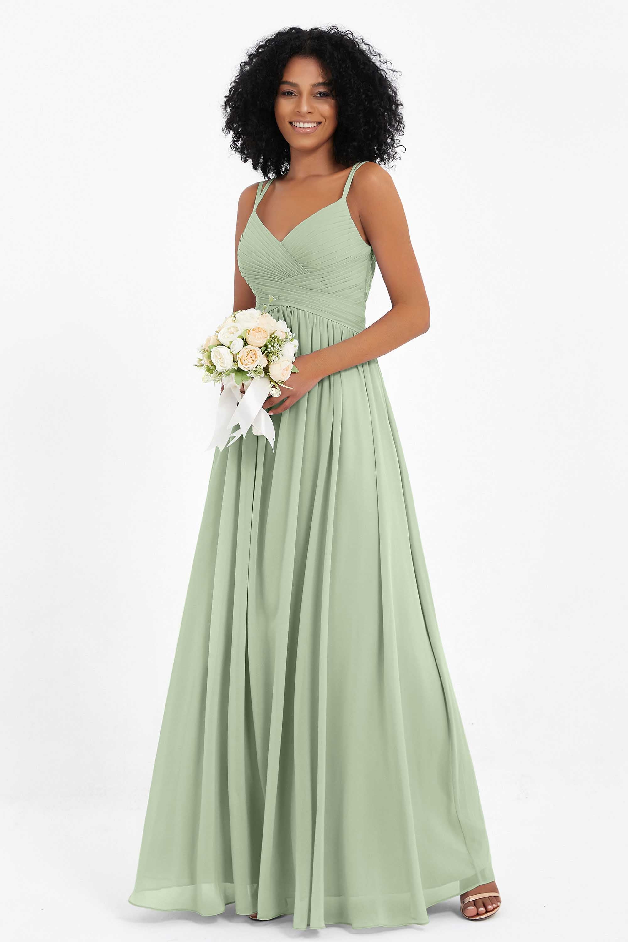 Empire Chiffon Bridesmaid Dress with Lace Long Formal Evening Dresses party Gowns