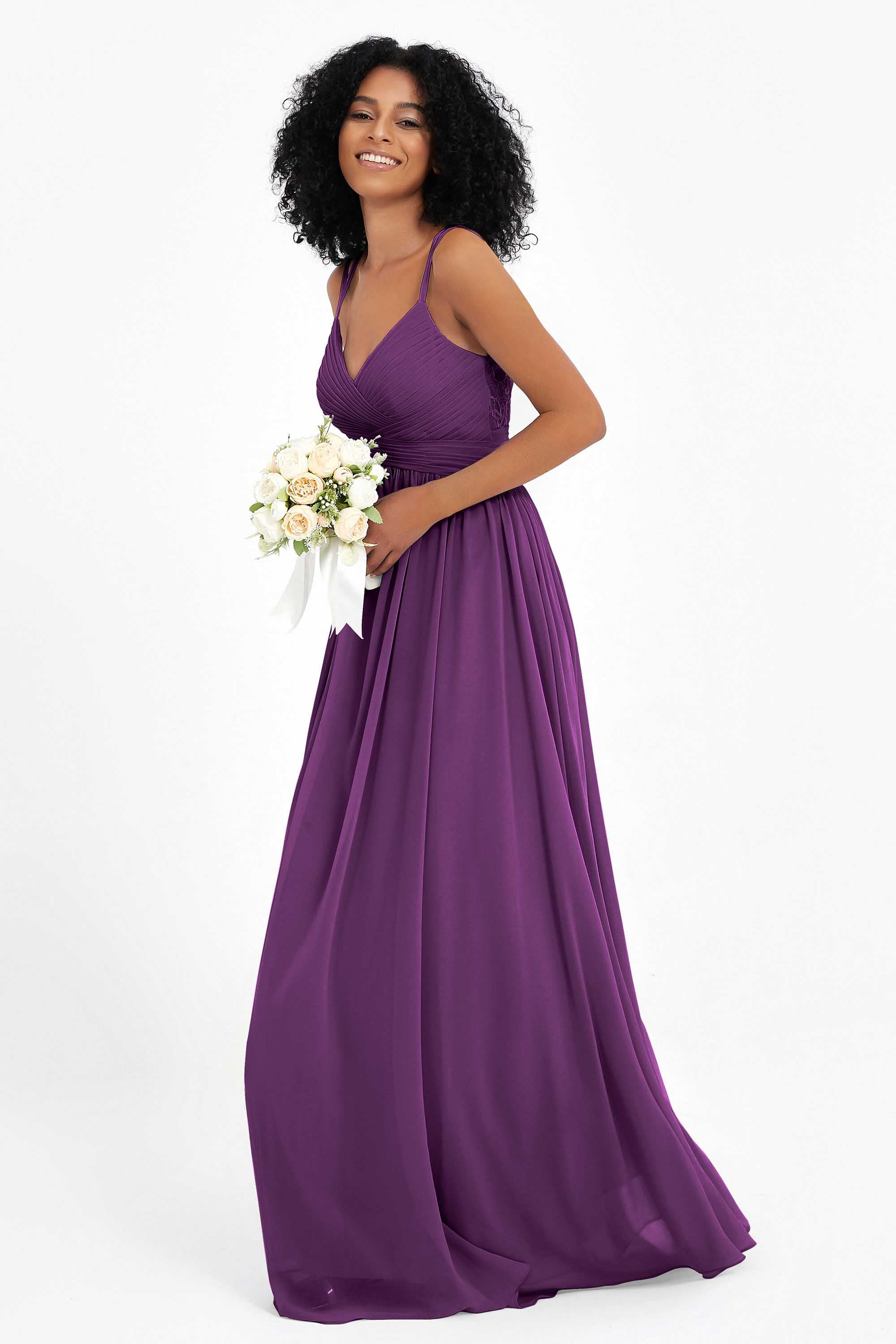 Empire Chiffon Bridesmaid Dress with Lace Long Formal Evening Dresses party Gowns